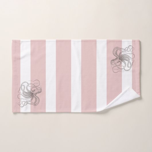 Chique Octopus op Nautische Roze Strepen Bad Handdoek (Handdoek)