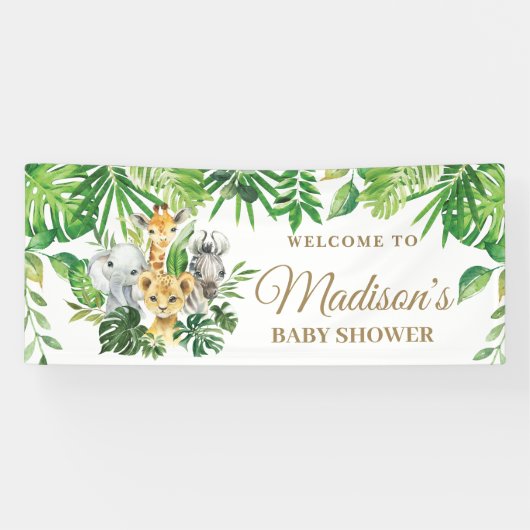 Chique Oerwoud Dieren Groen Baby shower Achtergron Spandoek (Horizontaal)