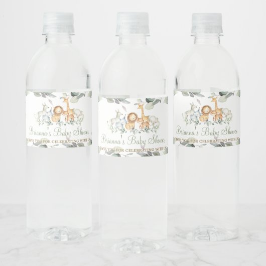 Chique Oerwoud Dieren Groen Baby shower Favor Waterfles Etiket (Flessen)