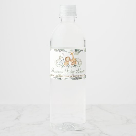 Chique Oerwoud Dieren Groen Baby shower Favor Waterfles Etiket (Voorkant)