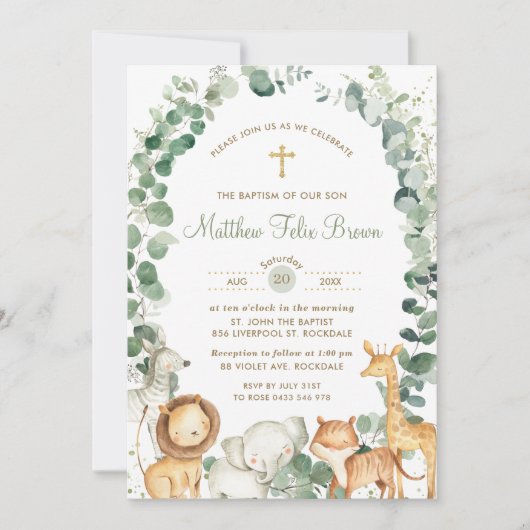 Chique Oerwoud Dieren Groen Doop Doopsel Kaart (Voorkant)