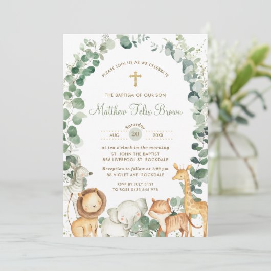 Chique Oerwoud Dieren Groen Doop Doopsel Kaart (Staand voorkant)