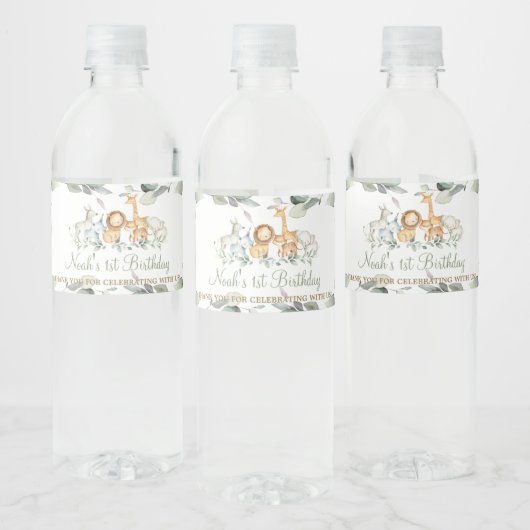 Chique Oerwoud Dieren Groen Verjaardagsfeestje Waterfles Etiket (Flessen)