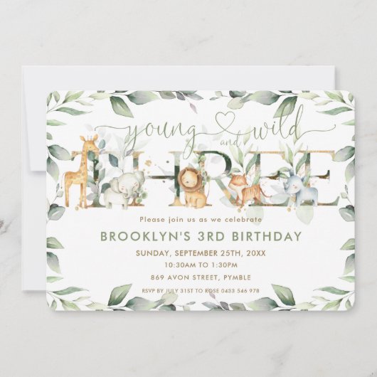 Chique Oerwoud Dieren Groen Wild 3e Verjaardag Kaart (Voorkant)