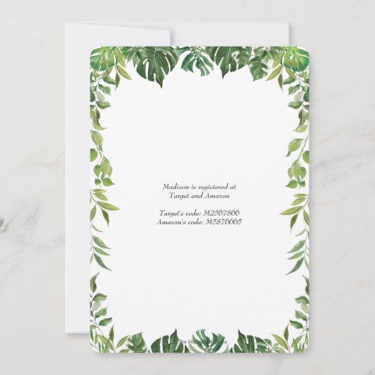 Chique Oerwoud Dieren Groene Safari Baby shower Kaart (Achterkant)