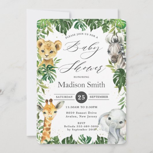 Chique Oerwoud Dieren Groene Safari Baby shower Kaart (Voorkant)