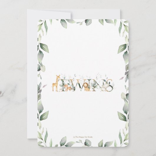 Chique Oerwoud Dieren Groene Twins Baby shower Kaart (Achterkant)