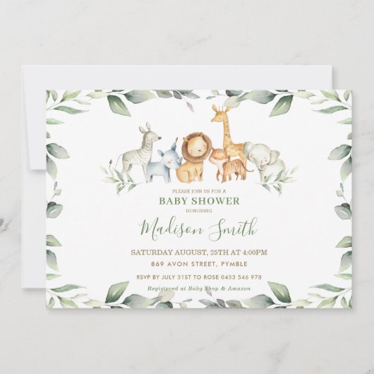 Chique Oerwoud Dieren Pastel Groen Baby shower Kaart (Voorkant)