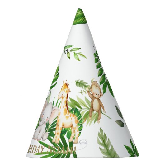 Chique Oerwoud Dieren Safari 1e Verjaardagsgroen Feesthoedjes (Rechts)