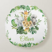 Chique Oerwoud Dieren Safari Groen Kinder Baby Rond Kussen (Voorkant)