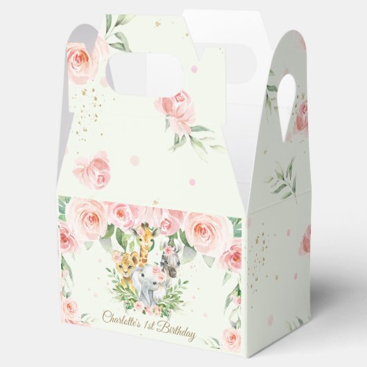 Chique Oerwoud Dieren Safari Roze Bloemen Dank u Bedankdoosjes (Geopend)