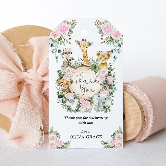 Chique Oerwoud Safari Dieren Blush Bloemen Baby Me Cadeaulabel