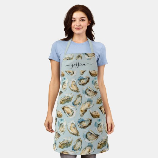 Chique oesters patroon script naam schort (Gedragen)