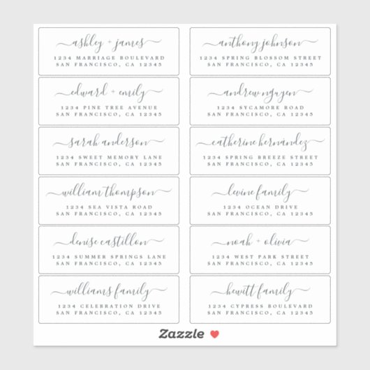 Chique off-black script bruiloft gast Adresetikett Sticker (Vel)
