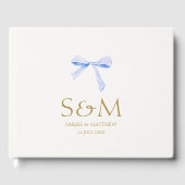 Chique off wit | Blauw lint bruiloft welkom Gastenboek (Voorkant)