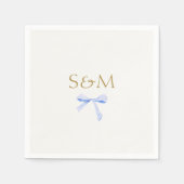 Chique off wit | Blauw lint bruiloft welkom Servet (Voorkant)