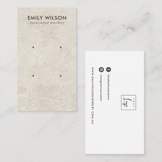 CHIQUE OFF WIT STUCCO 2 STUD OORBEL DISPLAY KAART VISITEKAARTJE (Voorkant / Achterkant)