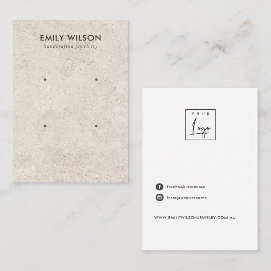 CHIQUE OFF WIT STUCCO 2 STUD OORBEL DISPLAY KAART VISITEKAARTJE (Voorkant / Achterkant)