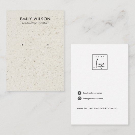 CHIQUE OFF WITTE TERRAZZO STUD OORBEL DISPLAY KAAR VISITEKAARTJE (Voorkant / Achterkant)