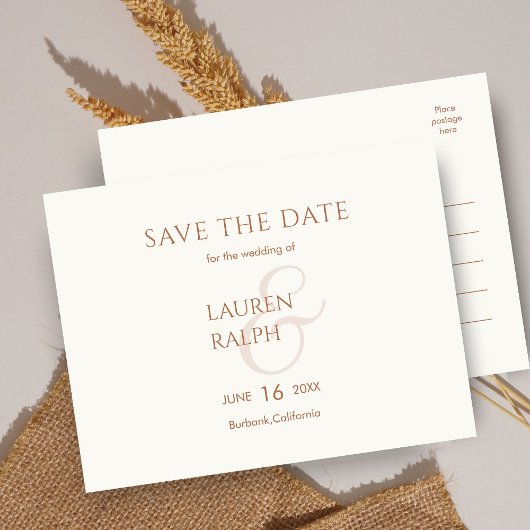 Chique Oker & Ivoor Script Bruiloft Save The Date Aankondigingskaart