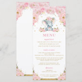 Chique Olifant Blush Roze Bloemen Baby shower Menu (Voorkant / Achterkant)