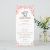 Chique Olifant Blush Roze Bloemen Baby shower Menu (Staand voorkant)