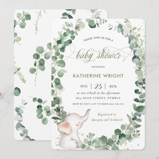 Chique olifant groen Genderneutraal Baby shower Kaart (Voorkant / Achterkant)