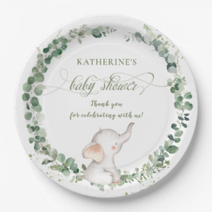 Chique olifant groen Genderneutraal Baby shower Papieren Bordje