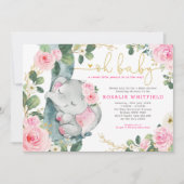 Chique olifant roze rozen groen meisje Baby shower Kaart (Voorkant)