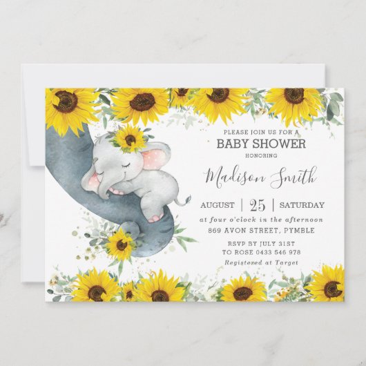 Chique olifant zonnebloem bloemenmeisje Baby showe Kaart (Voorkant)