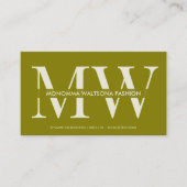 Chique olijfgroene monogramletter naam visitekaartje (Voorkant)