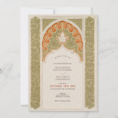 Chique Olive & Coral Art Nouveau Kant Bruiloft Kaart (Voorkant)