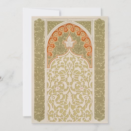 Chique Olive & Coral Art Nouveau Kant Bruiloft Kaart (Achterkant)