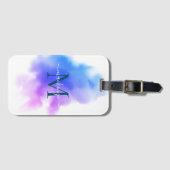 Chique Ombre Blauwe Roze Waterkleur Monogram Bagagelabel (Voorkant (horizontaal))