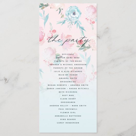 Chique Ombre Franse Tuin Bloemen Huwelijksceremoni Programmakaart (Achterkant)