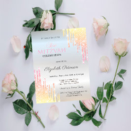 Chique Ombre Glitter Drips Zilver Bat Mitzvah Kaart