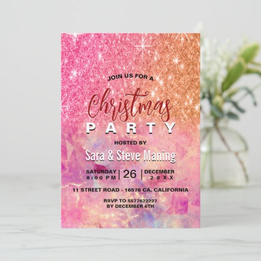 Chique ombre roos blush roze glitter kerst kaart (Staand voorkant)