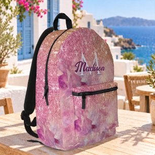 Chique ombre roze blos roze glitters monogram bedrukte rugzak