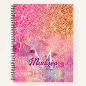 Chique ombre roze blozende roze glans monogram notitieboek (Voorkant)