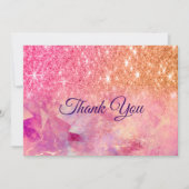 Chique ombre roze blozende roze glitters bedankkaart (Voorkant)