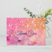 Chique ombre roze blozende roze glitters bedankkaart (Staand voorkant)