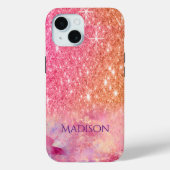 Chique ombre roze blush roze glitters monogram Case-Mate iPhone case (Achterkant)