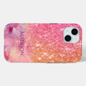 Chique ombre roze blush roze glitters monogram Case-Mate iPhone case (Achterkant (horizontaal))