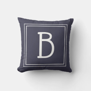 Chique omlijst monogram initiaal donkerblauw en wi kussen