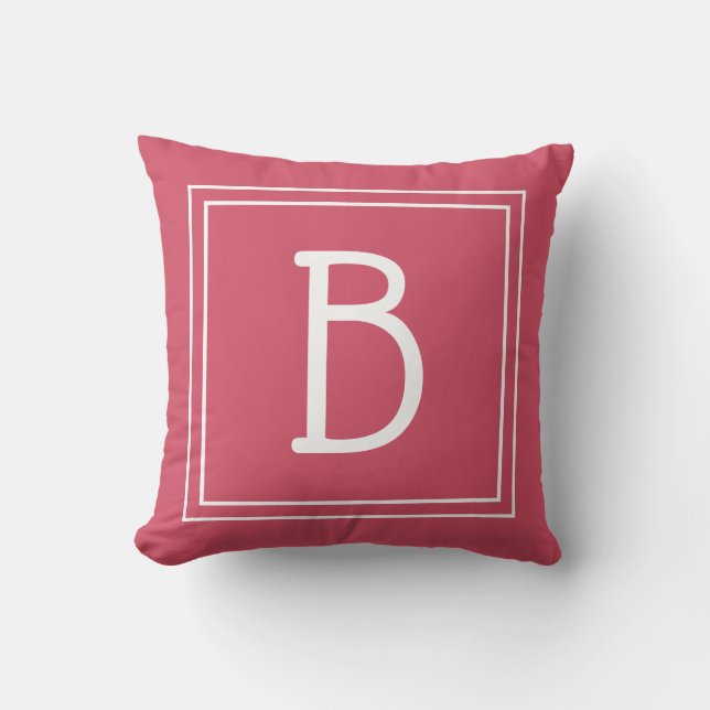 Chique omlijst monogram initiaal roze & wit kussen (Voorkant)