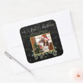 Chique Onze Eerste Kerstmis Calligrafie Winter Fot Vierkante Sticker (Envelop)
