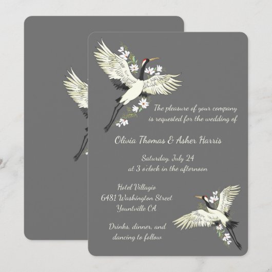 Chique oosterse kraan bruiloft kaart (Voorkant / Achterkant)