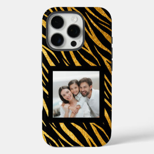 Chique op maat gemaakte foto Zwarte Gouden Zebra iPhone 16 Pro Hoesje