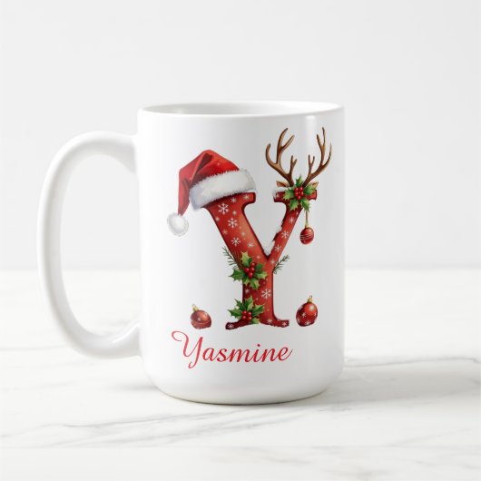 Chique op maat gemaakte monogram initiaal Y vrolij Koffiemok (Links)