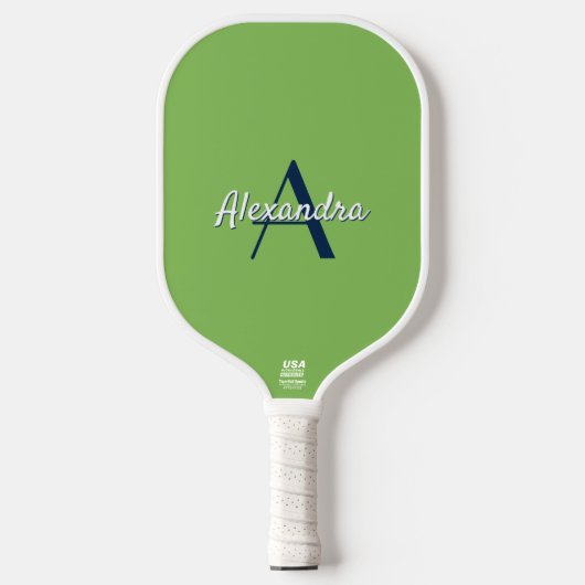 Chique op maat gemaakte monogram preppy groene mar pickleball paddle (Voorkant)